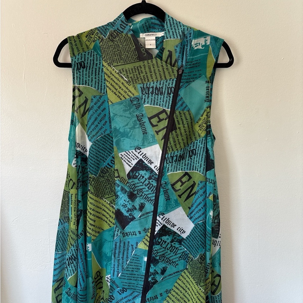 Sleeveless Green and Blue Print Dress